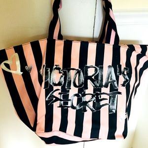 Victoria’s Secret Pink And Black Stripes Tote